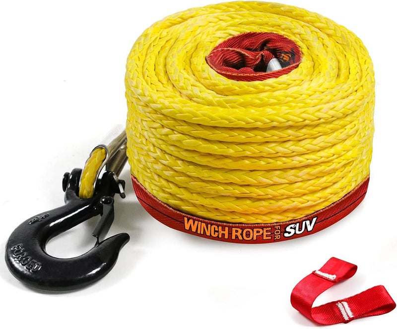 Perantlb Synthetic Winch Rope 1/2" x 92'-25000 lbs Winch Line with Protective Sleeve,Forged Winch Hook,Safety Pull Strap go for 4WD Road Vehicle Truck SUV ATV UTV（Yellow）… - Image 1